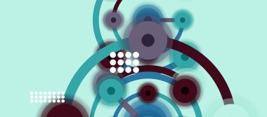 Düz stil geometrik soyut arkaplan, yuvarlak noktalar veya renk arkaplan üzerindeki daire bağlantıları. Teknoloji ağı kavramı.