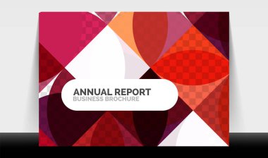 Yatay A4 iş ilanı yıllık rapor şablonu, daireler ve üçgen tarzı broşür, dergi veya kitapçık için modern geometrik tasarımı şekillendirir.