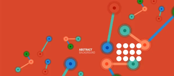 Platt stil geometrisk abstrakt bakgrund, runda prickar eller cirkel anslutningar på färg bakgrund. Tekniknätverk. — Stock vektor