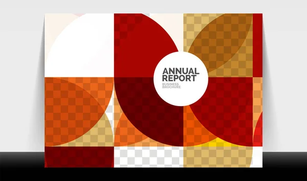 Modèle horizontal de rapport annuel A4, cercles et formes triangulaires design géométrique moderne pour la mise en page de brochures, magazines ou livrets — Image vectorielle