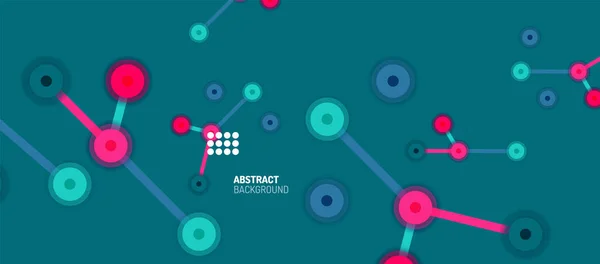 Platte stijl geometrische abstracte achtergrond, ronde stippen of cirkel verbindingen op kleur achtergrond. Technologie-netwerkconcept. — Stockvector