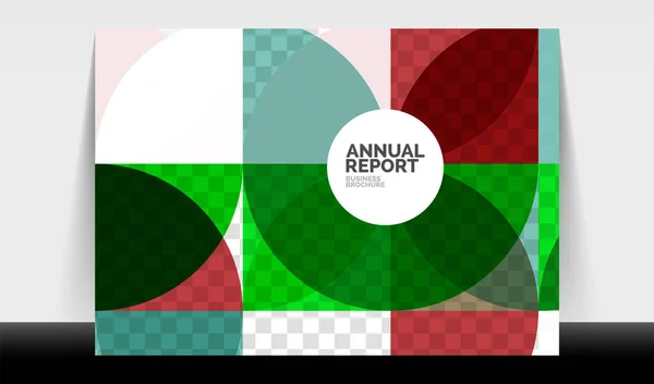 Modèle horizontal de rapport annuel A4, cercles et formes triangulaires design géométrique moderne pour la mise en page de brochures, magazines ou livrets — Image vectorielle