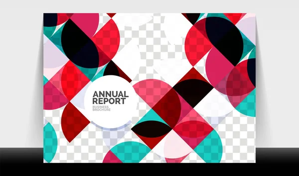 Horizontal A4 business flyer annual report template, circles and triangle style shapes modern geometric design for brochure layout, magazine or booklet — Stock Vector