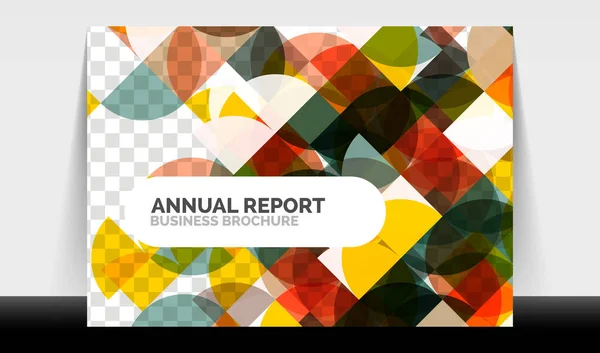 Horisontella A4 affärsflygblad årsredovisning mall, cirklar och triangel stil former modern geometrisk design för broschyr layout, magasin eller häfte — Stock vektor