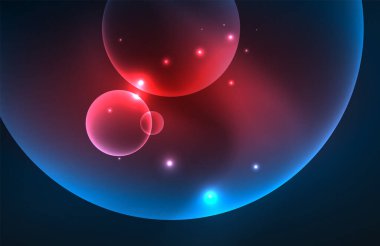 Işık efektleriyle şeffaf parlak parlak daireler. Duvar kağıdı, bayrak, arkaplan, kart, kitap illüstrasyonu, iniş sayfası için tekno fütüristik vektör soyut arkaplan