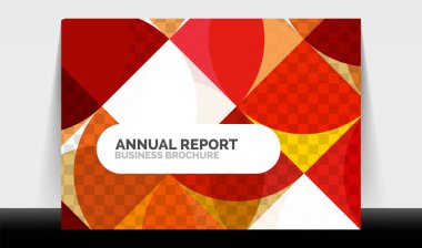 Yatay A4 iş ilanı yıllık rapor şablonu, daireler ve üçgen tarzı broşür, dergi veya kitapçık için modern geometrik tasarımı şekillendirir.