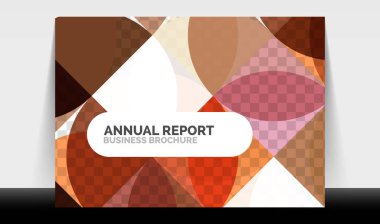 Yatay A4 iş ilanı yıllık rapor şablonu, daireler ve üçgen tarzı broşür, dergi veya kitapçık için modern geometrik tasarımı şekillendirir.