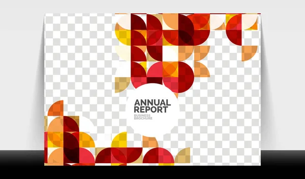 Poziomy A4 biznes ulotka roczny raport szablon, koła i trójkąt styl kształty nowoczesny projekt geometryczny dla układu broszury, czasopisma lub broszury — Wektor stockowy