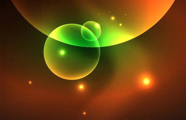 Neon glanzende transparante gloeiende cirkels met lichteffecten. Techno futuristische vector abstracte achtergrond Voor Wallpaper, Banner, Achtergrond, Kaart, Boek Illustratie, landing page — Stockvector