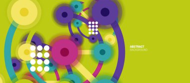 Düz stil geometrik soyut arkaplan, yuvarlak noktalar veya renk arkaplan üzerindeki daire bağlantıları. Teknoloji ağı kavramı.