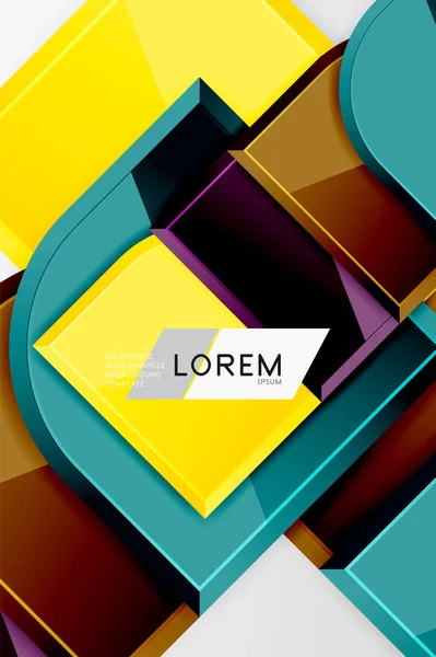 Pătrate lucioase din sticlă cu elemente rotunde compoziție geometrică. Fundal geometric abstract cu compoziție efect 3D Pentru tapet, Banner, Fundal, Card, Ilustrație de carte, pagina de destinație — Vector de stoc