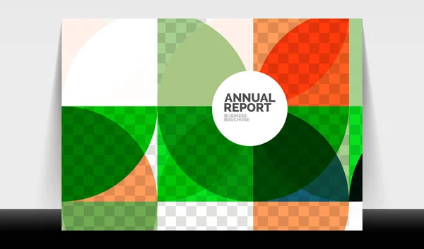 Modèle horizontal de rapport annuel A4, cercles et formes triangulaires design géométrique moderne pour la mise en page de brochures, magazines ou livrets — Image vectorielle