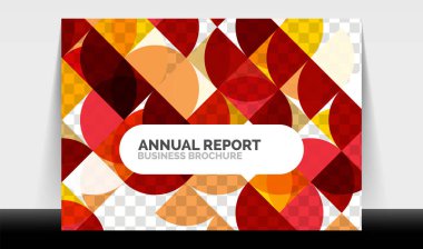 Yatay A4 iş ilanı yıllık rapor şablonu, daireler ve üçgen tarzı broşür, dergi veya kitapçık için modern geometrik tasarımı şekillendirir.