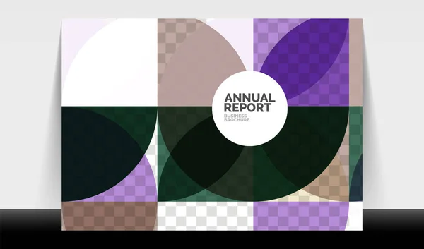 Horisontella A4 affärsflygblad årsredovisning mall, cirklar och triangel stil former modern geometrisk design för broschyr layout, magasin eller häfte — Stock vektor