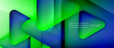 Üçgen geometrik soyut arkaplanı şekillendirir. Üç boyutlu gölge efektleri ve sıvı eğimleri. Metin mesajınız için modern üstüste bindirme formları duvar kağıdı