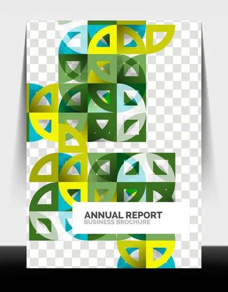Relatório anual de folheto de negócios, formas de círculo e triângulo design moderno — Vetor de Stock