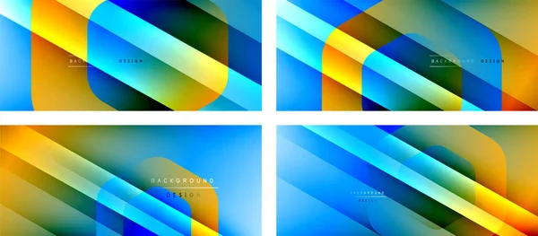 Набор геометрических фигур и градиентов жидкости с трехмерными теневыми и светлыми прямыми линиями, минимальными абстрактными фонами — стоковый вектор