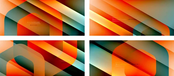 Conjunto de formas geométricas hexágono y gradientes fluidos con sombra 3d y líneas rectas claras, fondos abstractos mínimos — Archivo Imágenes Vectoriales
