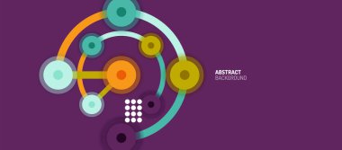 Düz stil geometrik soyut arkaplan, yuvarlak noktalar veya renk arkaplan üzerindeki daire bağlantıları. Teknoloji ağı kavramı.