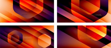 Altıgen geometrik şekiller ve 3D gölgesi ve düz çizgileri olan akışkan gradyanlar, asgari soyut arkaplan