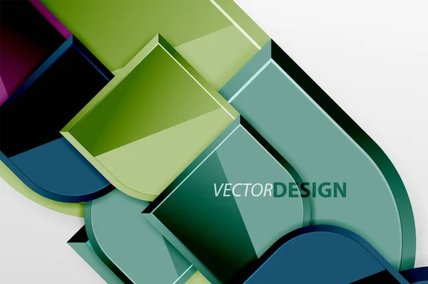 Cuadrados de vidrio brillante con elementos redondos de composición geométrica. Fondo geométrico abstracto con composición de efecto 3d para fondo de pantalla, Banner, Fondo, Tarjeta, Ilustración de libro, landing page — Vector de stock