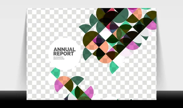 Horizontal A4 business flyer annual report template, circles and triangle style shapes modern geometric design for brochure layout, magazine or booklet — Stock Vector