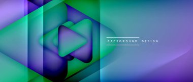 Üçgen geometrik soyut arkaplanı şekillendirir. Üç boyutlu gölge efektleri ve sıvı eğimleri. Metin mesajınız için modern üstüste bindirme formları duvar kağıdı