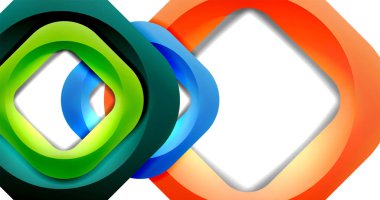 Kare geometrik vektör soyut arkaplan, dinamik minimum modern şablon. Üst üste binen yuvarlak köşeli çok renkli kare şekiller