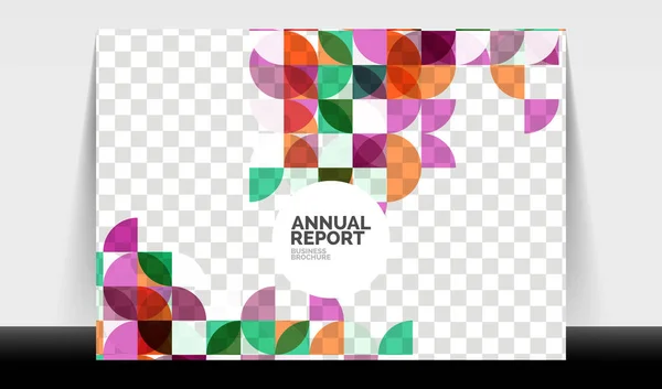 Horizontal A4 business flyer annual report template, circles and triangle style shapes modern geometric design for brochure layout, magazine or booklet — Stock Vector