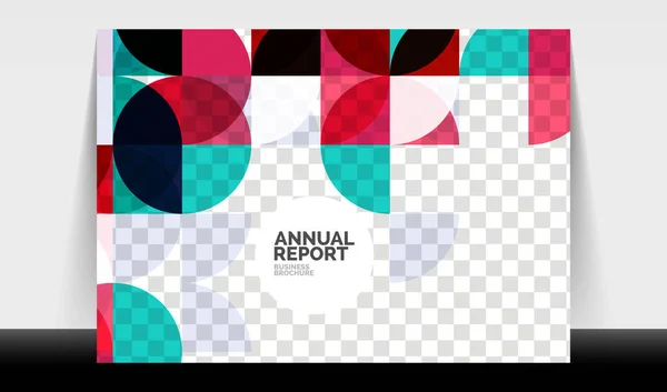 Horizontal A4 business flyer annual report template, circles and triangle style shapes modern geometric design for brochure layout, magazine or booklet — Stock Vector