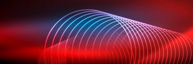 Parlak neon çizgiler, çizgiler ve dalgalar, soyut teknoloji arka planı. İş veya teknoloji sunumu, İnternet posteri veya web broşürü kapağı, duvar kağıdı için modaya uygun soyut düzen şablonu