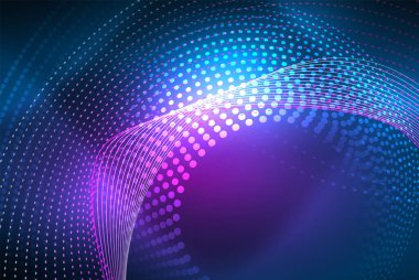 Soyut parçacıklar, dalga arkaplanı, neon hareket tekno tasarımı