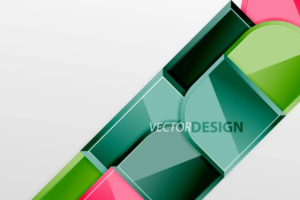 円形の要素の幾何学的な組成を持つ光沢のあるガラスの正方形。抽象幾何学的背景と3D効果組成壁紙、バナー、背景、カード、ブックイラスト、ランディングページ — ストックベクタ
