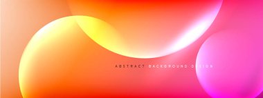 Vektör soyut arka plan sıvı baloncuk daireleri, gölgeler ve ışık efektleri ile sıvı gradyan. Metin için parlak tasarım şablonları