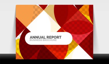 Yatay A4 iş ilanı yıllık rapor şablonu, daireler ve üçgen tarzı broşür, dergi veya kitapçık için modern geometrik tasarımı şekillendirir.