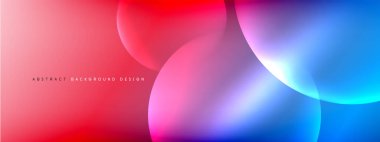 Vektör soyut arka plan sıvı baloncuk daireleri, gölgeler ve ışık efektleri ile sıvı gradyan. Metin için parlak tasarım şablonları