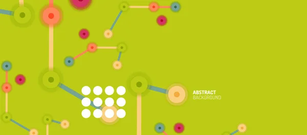 Platt stil geometrisk abstrakt bakgrund, runda prickar eller cirkel anslutningar på färg bakgrund. Tekniknätverk. — Stock vektor