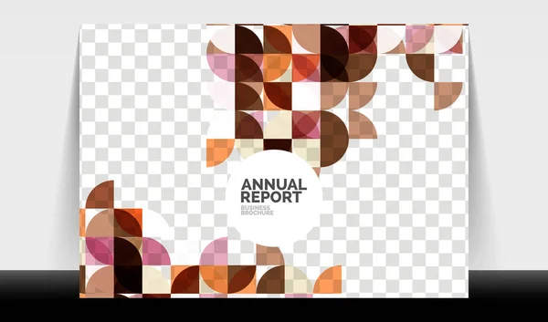Horizontal A4 folheto de negócios modelo de relatório anual, círculos e formas de estilo triangular design geométrico moderno para layout de brochura, revista ou livreto —  Vetores de Stock