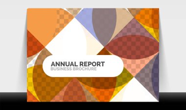Yatay A4 iş ilanı yıllık rapor şablonu, daireler ve üçgen tarzı broşür, dergi veya kitapçık için modern geometrik tasarımı şekillendirir.