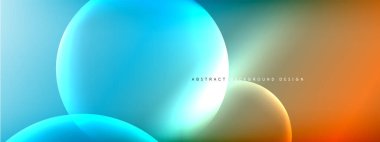 Vektör soyut arka plan sıvı baloncuk daireleri, gölgeler ve ışık efektleri ile sıvı gradyan. Metin için parlak tasarım şablonları