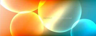 Vektör soyut arka plan sıvı baloncuk daireleri, gölgeler ve ışık efektleri ile sıvı gradyan. Metin için parlak tasarım şablonları
