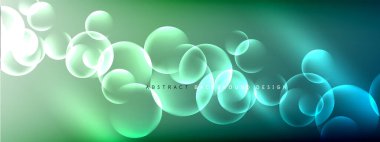 Vektör soyut arka plan sıvı baloncuk daireleri, gölgeler ve ışık efektleri ile sıvı gradyan. Metin için parlak tasarım şablonları