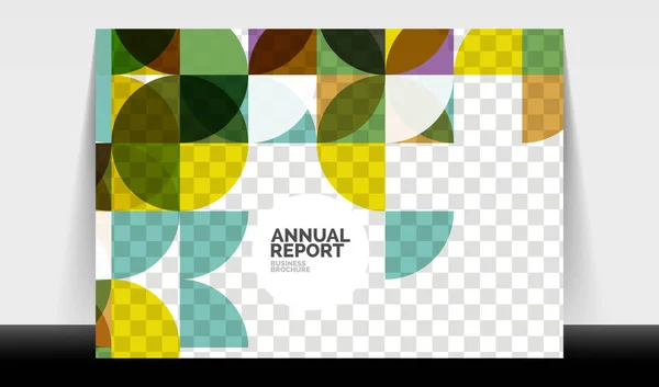 Modèle horizontal de rapport annuel A4, cercles et formes triangulaires design géométrique moderne pour la mise en page de brochures, magazines ou livrets — Image vectorielle