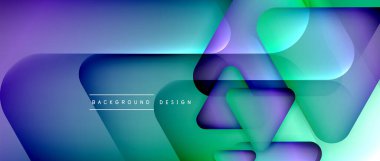 Üçgen geometrik soyut arkaplanı şekillendirir. Üç boyutlu gölge efektleri ve sıvı eğimleri. Metin mesajınız için modern üstüste bindirme formları duvar kağıdı