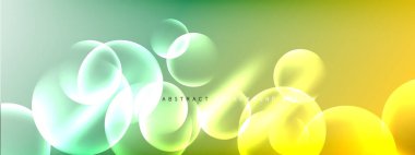 Vektör soyut arka plan sıvı baloncuk daireleri, gölgeler ve ışık efektleri ile sıvı gradyan. Metin için parlak tasarım şablonları