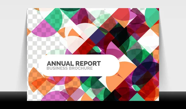 Modèle horizontal de rapport annuel A4, cercles et formes triangulaires design géométrique moderne pour la mise en page de brochures, magazines ou livrets — Image vectorielle