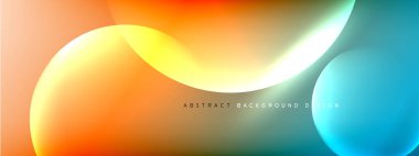 Vektör soyut arka plan sıvı baloncuk daireleri, gölgeler ve ışık efektleri ile sıvı gradyan. Metin için parlak tasarım şablonları