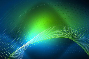 Soyut parçacıklar, dalga arkaplanı, neon hareket tekno tasarımı