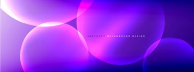 Vektör soyut arka plan sıvı baloncuk daireleri, gölgeler ve ışık efektleri ile sıvı gradyan. Metin için parlak tasarım şablonları