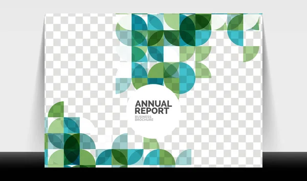 Οριζόντια A4 επιχειρηματικό φυλλάδιο ετήσια έκθεση πρότυπο, κύκλοι και σχήματα στυλ τρίγωνο σύγχρονο γεωμετρικό σχεδιασμό για τη διάταξη φυλλάδιο, περιοδικό ή φυλλάδιο — Διανυσματικό Αρχείο